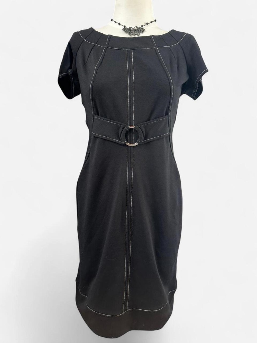 Dressbarn Black Sheath Dress with Double-Ring Attatched Partial Belt
